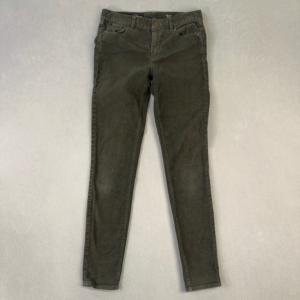 J.Crew Midrise Toothpick Corduroy Pants Olive Green Skinny Leg Womens Size 25